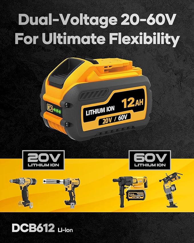 60V Battery 12ah Replacement for Dewalt Batteries 60 Volt DCB606 DCB609 DCB612 4 Pack, Compatible with Dewalt 20V 60V Cordless Power Tools