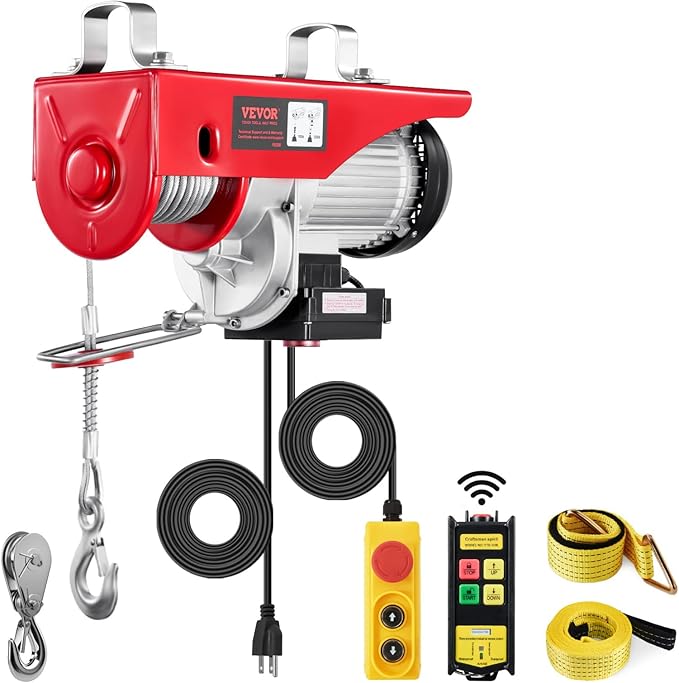 VEVOR Electric Hoist, 2200 lbs 120V Electric Winch with 328 ft Wireless & 14 ft Wired Remote Control, 40 ft Single Cable Lifting Height, Single/Double Slings, Lift Hoist for Garage Warehouse Factory