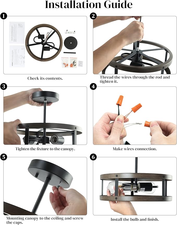 EAPUDUN Farmhouse Ceiling Light, 13'' Imitation Wooden Semi Flush Mount Light Fixture, Retro 2-Light Lamp for Hallway Entryway Bedroom Kitchen Dining Room SMA1139-FBDT