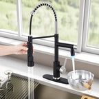 Smart Kitchen Faucet, 3 Modes Pull Down Sprayer, LED Temperature Control, Ceramic Valve,360-Degree Rotation,1 or 3 Hole Deck Plate,Double Spout. 10-Year Warranty. (KW-21NR, Brushed Nickel/Black)