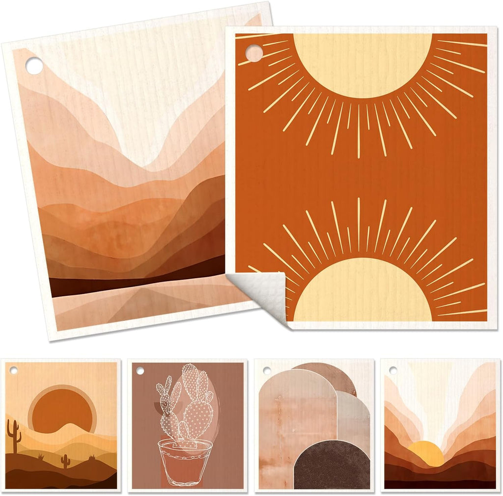 6 Pack Swedish Dishcloths for Kitchen - Reusable Dish Cloths for Washing Dishes Absorbent Cute Funny Kitchen Towels Cleaning Sponge, Sunrise