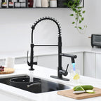 Fapully LED Kitchen Faucet with Pull Down Sprayer,Commercial Matte Black Kitchen Sink Faucet with Deck Plate