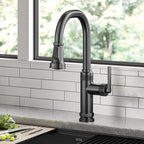 KRAUS Allyn Industrial Pull-Down Single Handle Kitchen Faucet in Spot-Free Black Stainless Steel, KPF-4102SFSB