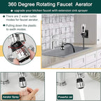 Kitchen Faucet Hose Sprayer Attachment for Tub & Sink, Black Stainless Steel Hose, Water Saving Aerator & 3-way Diverter Valve