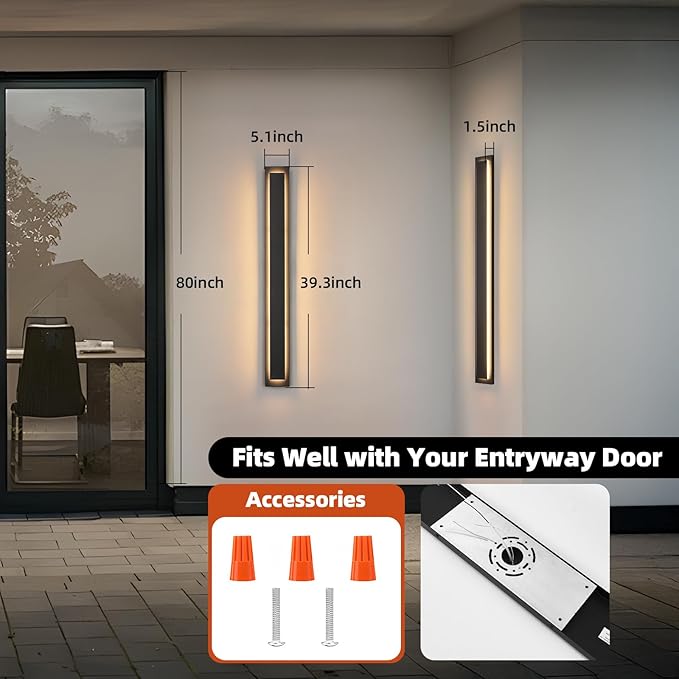 tewei 39.3 Inch Modern Outdoor Wall Sconce, Long Black LED Exterior Lighting Fixtures, Modern Large Outdoor Front Porch Lights Outside Wall Mount Lights for House, Warm White 3000K, 2 Pack