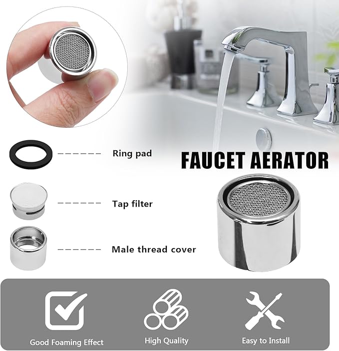 Litoexpe 15/16 Inch Faucet Aerator 4 PCS, Kitchen Sink Aerator Replacement Parts, Sink Faucet Female Thread Faucet Filter with Brass Shell and Gasket for Bathroom