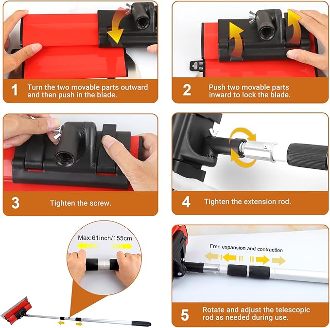DEKEones Drywall Skimming Tools Set with 10”24”32” Skimming Blades, a Paint Roller, a Extension Pole and 3 Kinds of Putty Knife Tools for Smoothing Wall and Ceiling