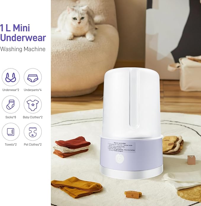 Portable Mini Washing Machine | Compact Deep Cleans Underwear, Baby Clothes, Small Laundry | Lightweight for Apartment, Dorm, Hotel, Travel & Camping | Quiet Energy-Efficient（Purple）