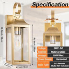 2 Pack Outdoor Light Fixtures Wall Mount, 15 Inch Gold Exterior Wall Sconces Waterproof, Large Outside Lights for House, Modern Wall Lanterns Clear Glass