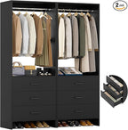 Aheaplus Closet System Closet Organizer, Wood Closet Organizer System, Walk-in Closet or Small Closets Wardrobe, Clothes Rack with Hanging Rods, 4FT Closets, Set of 2, Black