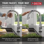 Delta Trinsic Touchless Kitchen Faucet with Touch Technology, Chrome Kitchen Sink Faucet with Pull Down Sprayer, Single Hole, Chrome 9159TL-DST