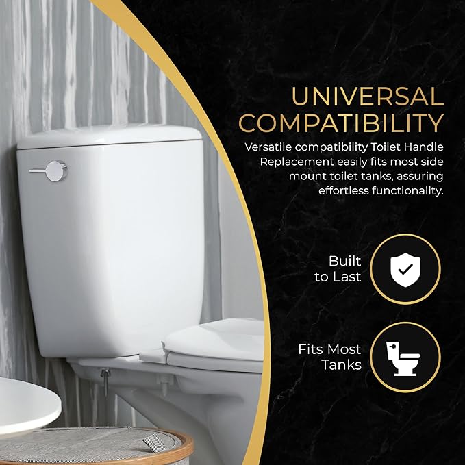 RAVINE Premium Modern Luxury Universal Toilet Handle Replacement, Majestic Collection. Toilet Lever Replacement, Easy Install (Chrome, Side Mount)