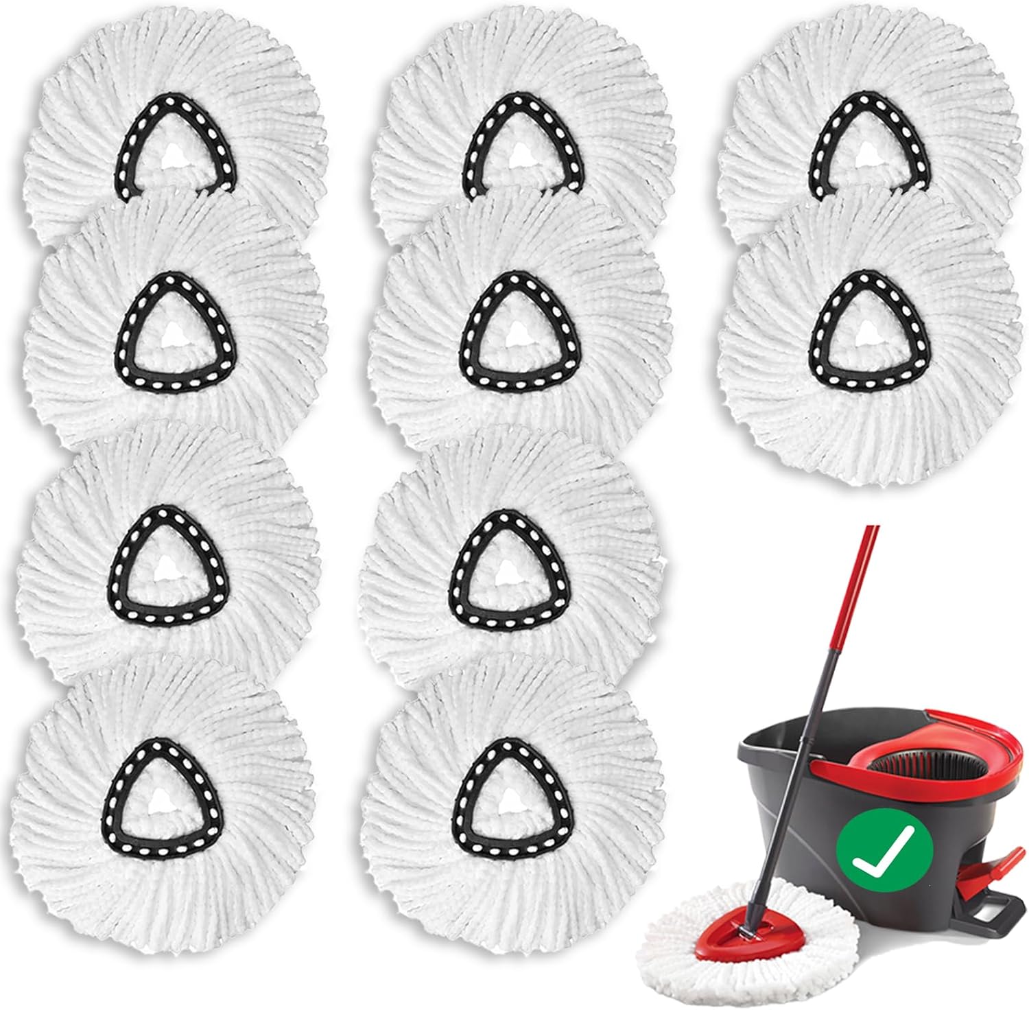 10 PCS Spin Mop Replacement Head,100% Microfiber Mop Heads Replacements with Triangle Spin Mop Head, 360 Degree Round Spin Mop Replacement Head for Easy House Cleaning Floor Mopping