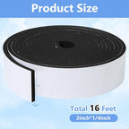 Weather Stripping Door Seal Strip- 2 Inch X 1/4 Inch X 16Feet, Strong Adhesive, Lightproof, Soundproof, Weatherproof Foam Tape Insulation for Sliding Door, Front Door Frame, Windows- Black