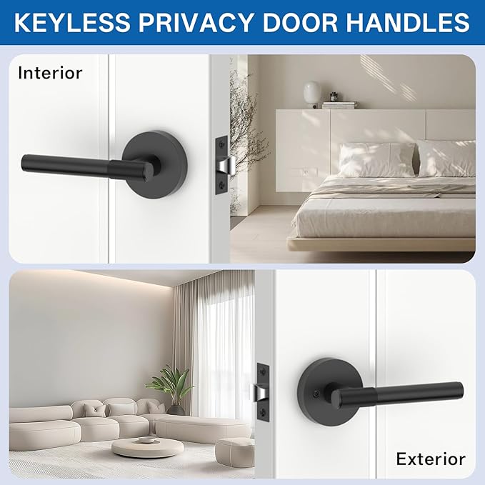 Amerdeco 3 Pack Matte Black Passage Door Handles,Heavy Duty Non-Locking Door Lever for Hall, Closet,Office Area, Shopping Malls AM0027