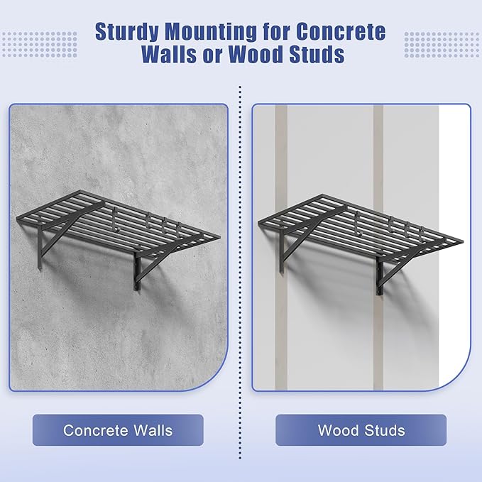 2x4ft Heavy Duty Garage Shelving, 2' x 4' Garage Wall Shelving Wall Mounted, 200LB Capacity Storage Rack with Hooks (1pack-2x4ft)