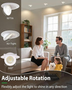 zouzai 4 inch 5CCT Gimbal Led Recessed Lights, 360°+90° Adjustable Directional Recessed Lighting, 2700K/3000K/3500K/4000K/5000K Dimmable Retrofit Eyeball Can Lights with Jbox, ETL(White, 1 Pack)