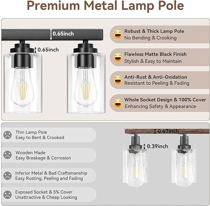 5-Light Bathroom Light Fixtures, 31" Modern Vanity Lights Over Mirror with Clear Glass Shades, Matte Black Light Fixture, Classic Wall Light Fixture for Mirror Living Room Cabinet Bedroom Porch