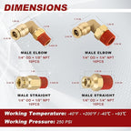1/4” Quick Push to Connect Fittings Brass Male Straight and Elbow Combination DOT Approved 1/4 Tube OD to 1/4 and 1/8 NPT DOT Air Line Fittings Kit Air Suspension Kit Air Hose Repair Kit 40pcs