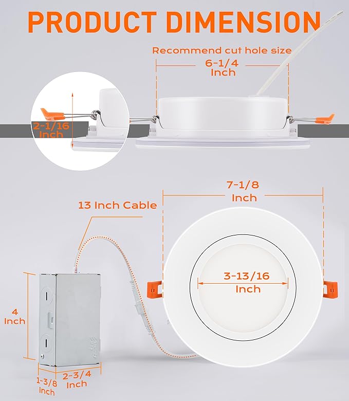 CLOUDY BAY [4 Pack] 6 inch 5 Color Swivel LED Gimbal Recessed Light with Night Light,12W CRI80+ 950LM,2700K/3000K/3500K/4000K/5000K，Canless Angled Adjustable Ceiling Downlight, White Finish
