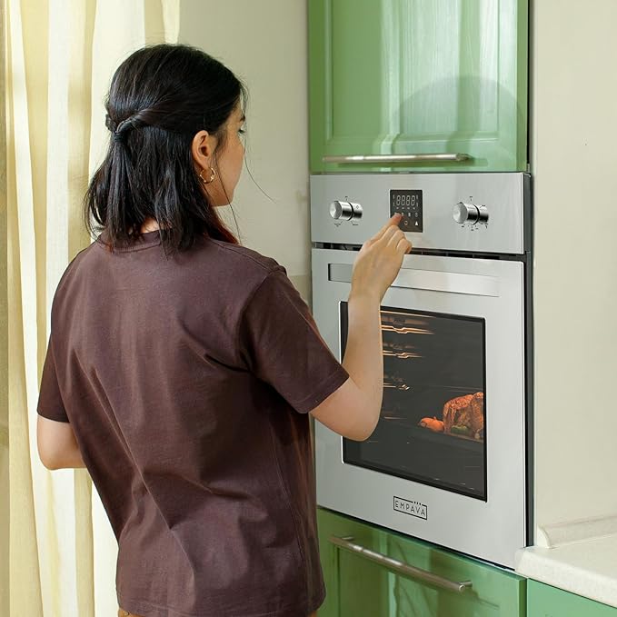 Empava Single Liquid Propane Gas Wall Oven 24 in. 2.3 cu. Ft. Bake Broil Rotisserie Functions with Mechanical Controls and Digital Timer and Convection Fan in Stainless Steel, Silver, 24inches