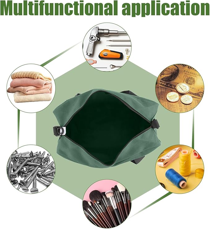 Small Tool Bag,Close Top Wide Mouth Tool Organizer Bag,Large Capacity Tool Bags for Men,Canvas Tool Storage Bag for Storage Handbag for Screwdrivers,Wrench,Pliers Hand Tools (DarkGreen, 18 Inch)