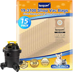 KEEPOW 15 Pack 5-8 Gallon Vacuums Bags, Compatible with Stanley SL18115, SL18116, SL18117, SL18158 and Porter-Cable PCX18406-5B, PCX18404P-6A– Durable, Easy Disposal for Wet/Dry Vacuums