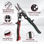 ARROW 8-inch Tin Snips for Cutting Metal Sheet, CR-V Steel Aviation Snips, High Leverage Labor-saving Metal Cutter, Right Cut