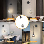 KCO Lighting Black Glass Globe Wall Sconce Set of 2 Farmhouse Industrial Wall Lamp with Adjustable Cord Mid Century Modern Wall Mount Reading Light for Bathroom Mirror Bedside Stairs (Smoke Grey)