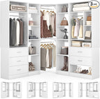 Corner Closet System with 5 Drawers, Closet Organizer System with 15+Shelvess & 4 Hanging Rods, 63.2"L * 63.2"W / 87.2"L * 39.2"W Reversible L Shaped Walk-in Closets, Load 2500+LBS, White