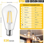 Brightown 6 Pack LED Edison Light Bulbs, 6W, Equivalent 60W, High Bright 2700K Warm White,750 Lumens, Non-Dimmable, E26 Base ST58 Antique Filament Bulbs with 80+ CRI for Ceiling Fan Bathroom Porch