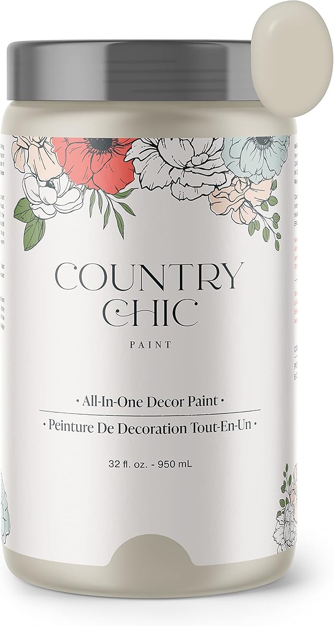 Country Chic All-in-One Chalk Paint for Furniture, Cabinets, Home Decor, Eco-Friendly, Matte Finish, Built-In Primer & Top Coat for Wood, Metal - Sunday Tea (Warm Grey) - Quart 32 oz (950 ml)