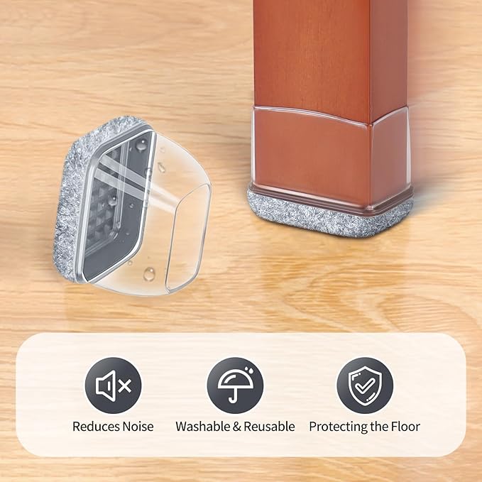 Ezprotekt 24 Pcs Rectangle Black Silicone Chair Leg Floor Protectors Caps, Rectangle Felt Furniture Pads Covers Cups for Desk Chair Table (Fit W :0.6-0.8", L: 0.9-1.3", Grey)