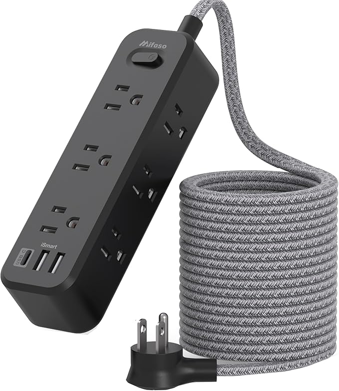 Mifaso Extension Cord, Surge Protector Power Strip, Long Extension Cord with 9 Outlets 3 USB Ports, Extension Cord with Multiple Outlets, USB Power Strip for Dorm Room Essentials, College (15FT,Black)