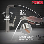 Delta Almari Brushed Nickel Kitchen Faucet with Pull-Out Sprayer, Modern Single Hole Kitchen Sink Faucet, Single Handle, Stainless 16943-SS-DST