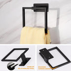 LANC Hand Towel Holder for Bathroom Wall Mount Matte Black Square Self Adhesive Hand Towel Rings for Bathroom Hardware Accessories Kitchen Toilet Stainless Steel Towel Hanger Racks, A8396MB