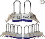 SEPOX® Lucky-12Pcs Set Keyed-Alike Laminated Steel Padlocks with Same-Key, Long-Shackle, 1-9/16" 40MM Heavy-Duty Padlock Body, 12Pcs of Locks with 28Pcs Key with Big Handle for Lockers-Lock, Fence