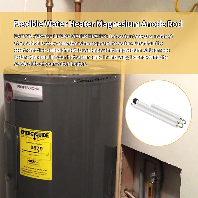 44" Flexible Magnesium Anode Rod, Hot Water Heater Anode Rod Replace for GE, Rheem, Reliance, Richmond, Kenmore Water Heater Including 1-1/16" Hex Socket Tool and Teflon Tape
