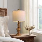 BOBOMOMO 20" Antique Gold Table Lamps Set of 2 – Handcrafted Vintage Bedside Lamps with Linen Shades, Elegant Farmhouse Lamps for Bedroom, Living Room, or Entryway – Perfect for Compact Spaces