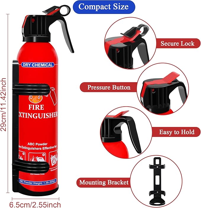 6 Pack ABC Dry Chemical Fire Extinguishers, Portable Dry Powder Fast-Acting Fire Extinguisher with Mount, Suitable for Home, Car, Boat, Truck, Electrical, Grease Fires