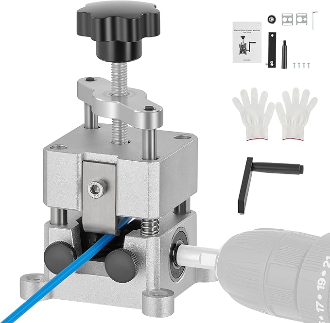 CREWORKS Wire Stripper Machine, 0.06"-1" Manual Wire Stripping Machine, Drill Compatible Copper Wire Stripping Tool for Scrap Wire with 2 Feed Hole Plates, Wire Stripper Power Tool for Cable Recycling