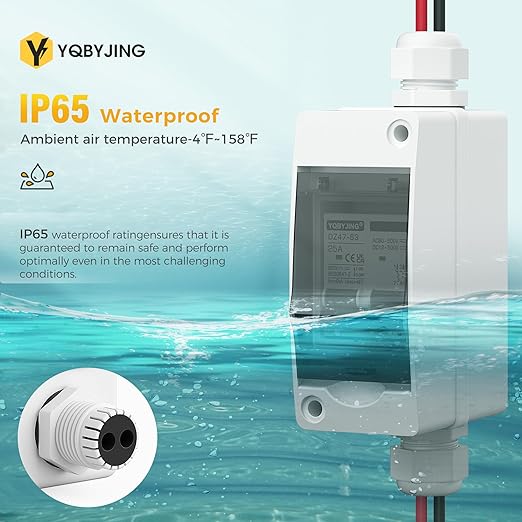 Solar Panel Disconnect Switch 25Amp DC AC Miniature Circuit Breaker 500V 2 Poles with PV Connector and IP65 Waterproof UV-Proof Box for Outdoor Solar PV Homes Battery