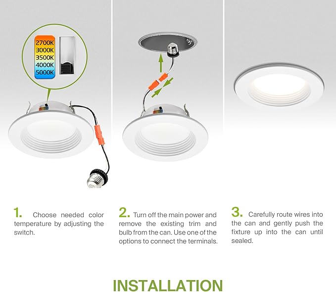 ASD 4 Inch Retrofit LED Recessed Lighting | Metal Trim White 10W 849LM 120V 2700K-5000K Adjustable Ceiling Downlights | Triac Dimmable Wet Rated Room Can Lights, ETL Energy Star, 12 Pack