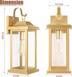 17 Inch Large Gold Outdoor Sconces Wall Lighting 2-Pack, Exterior Light Fixtures IP65 Waterproof Anti-Rust, Brass Porch Lights Clear Glass Outdoor Coach Lanterns Outside Wall Mounted Lamps