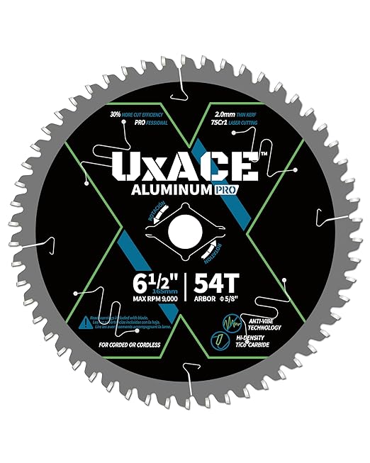 6-1/2-Inch 54-Tooth Circular Saw Blade, 5/8-Inch Arbor, Aluminum, Non-Ferrous Metal Cutting Blade, Carbide Tip, Thin Kerf, for Thin Aluminum, Plastic, Composite