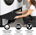 Washer and Dryer Pedestals with Pullout-Shelf - 28" W, 18" H, Black Steel Universal Fit with Major Brands | Laundry Pedestal with Drain Pan & Hose | Washer Stand for Back Pain Relief, 800 lbs Capacity