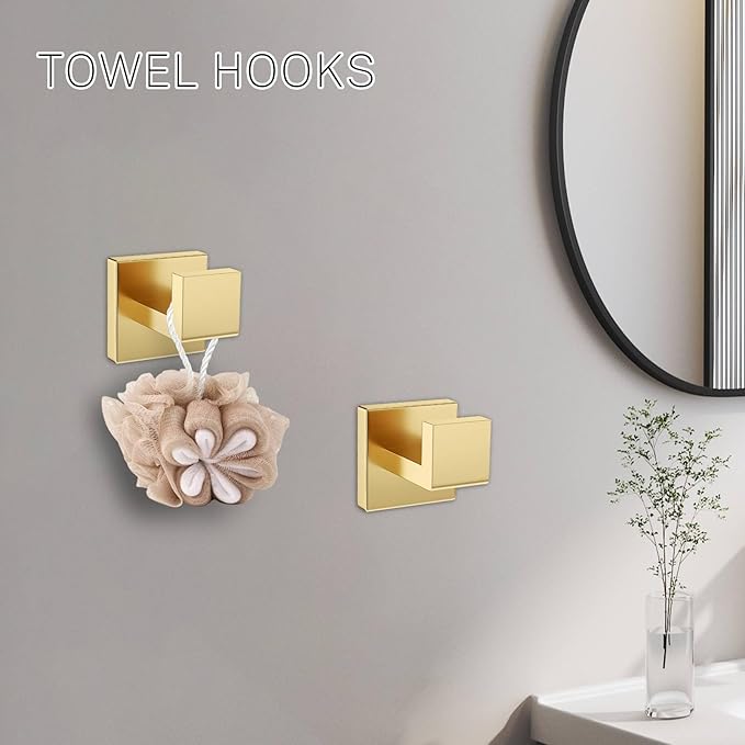 Brushed Gold Towel Bar Set Towel Holder Set,10-Piece Gold Bathroom Hardware Accessories Set,Stainless Steel Towel Rack Set for Bathroom Wall-Mounted,23.6-Inch