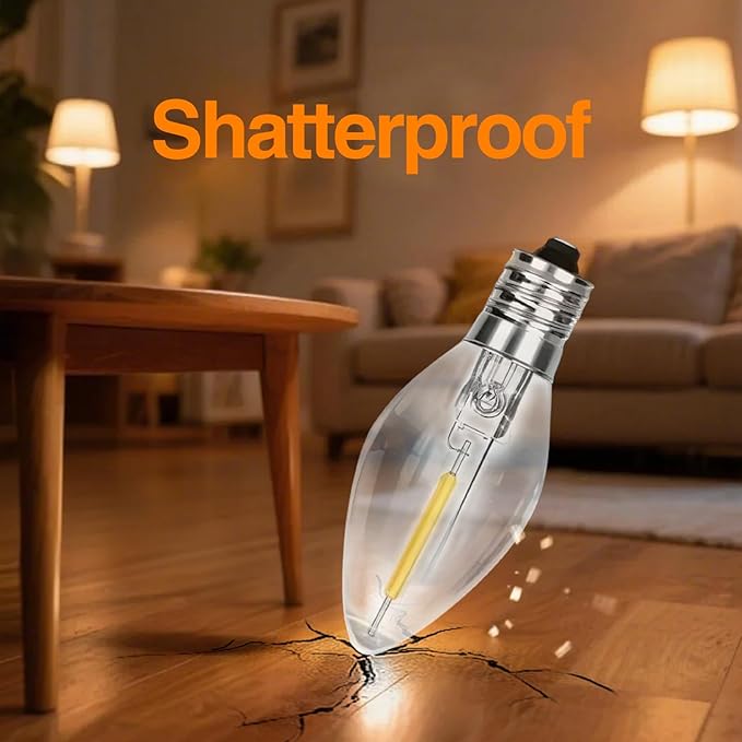 C7 Replacement Bulbs, 25 Pack Clear Warm White LED Christmas Light Bulbs, E12 Candelabra Base, Commercial Grade for Outdoor Halloween String Lights, Holiday Party Décor