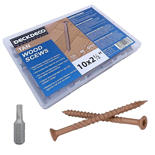 Wood Screws #10 x 3, Tan Ruspert Coating Exterior Deck Screws, Torx/Star Drive Flat Head,Twist Shank, Cut Tip/Thread, Bit Included, 1 lb/Box