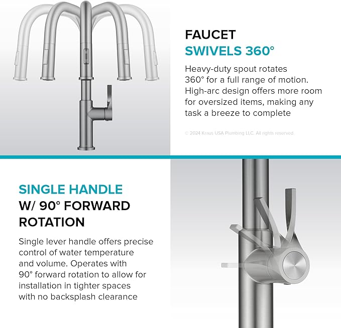 KRAUS Torak Pull Down Kitchen Faucet in Spot-Free Stainless Steel with 2 Function Sprayer, Pre-Attached Water Lines, and Mounting Hardware, KPF-2841SFS